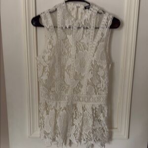 Express Cream Embellished Ruffled Sleeveless Blouse